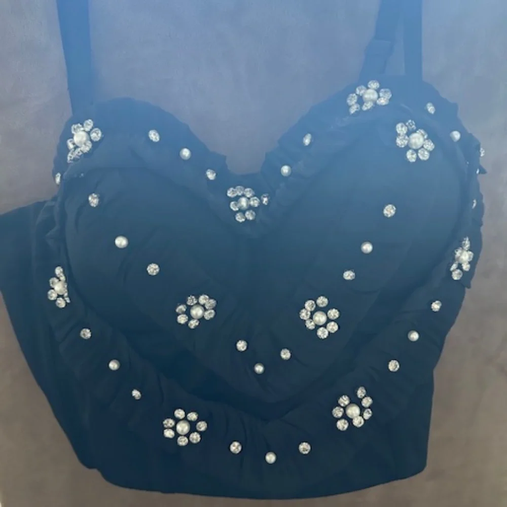 NWOT black bustier with pearl and rhinestone accents. - Picture 1 of 1